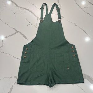Roxy Green Shorts Overalls - Linen Material - Size Medium NWOT